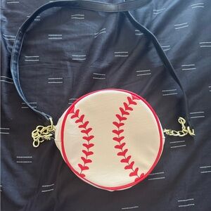 Betsey Johnson Baseball Crossbody Bag in Red and Cream